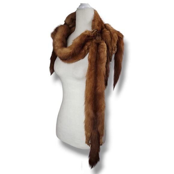 Vintage Mink Fur Shawl Stole Shoulder Shrug Wrap Brown Hollywood Glamour 1950s